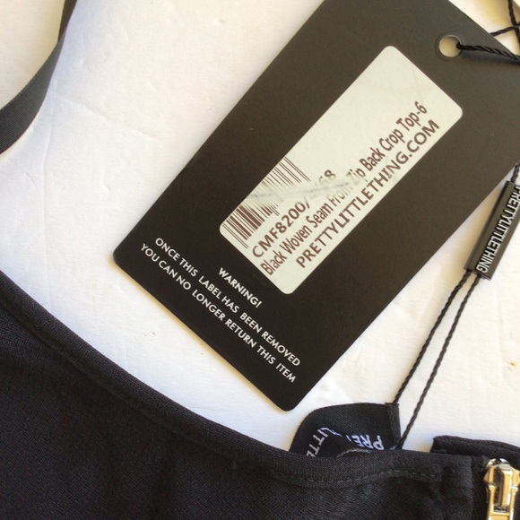 PRETTY LITTLE THING BLACK ZIP BACK CROP TOP NWT SIZE 2 - Picture 12 of 13